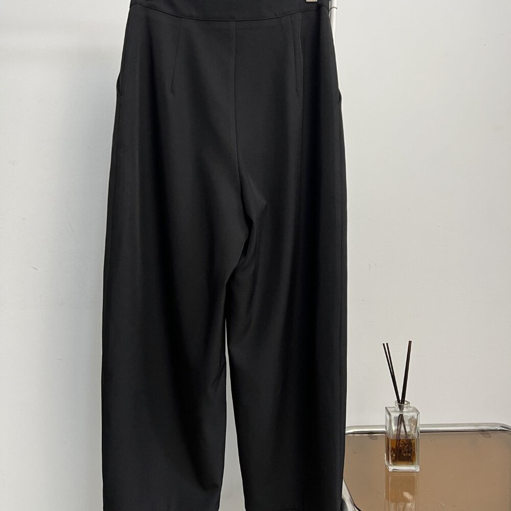 Black High Waist Cropped Wide Leg Pants Gold Button Detail Size L 8/10 - Picture 7 of 7